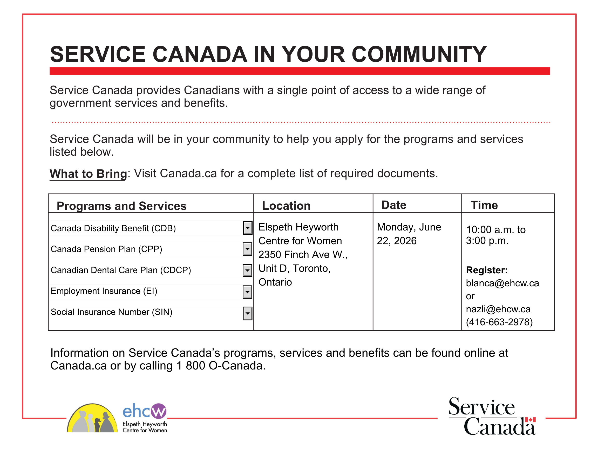 ehcw - Service Canada Super Clinic June 22, 2026